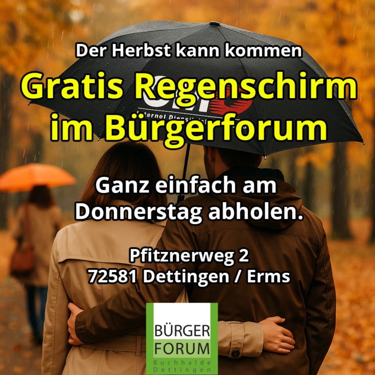 Bleiben Sie trocken – kostenloser Regenschirm im Bürgerforum Dettingen